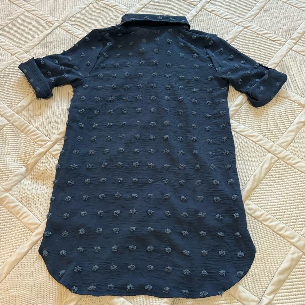2/$10 NEW Womens Swimsuit Beach Cover up Blue Shirt Dress Swiss dots Sz S - Picture 5 of 8